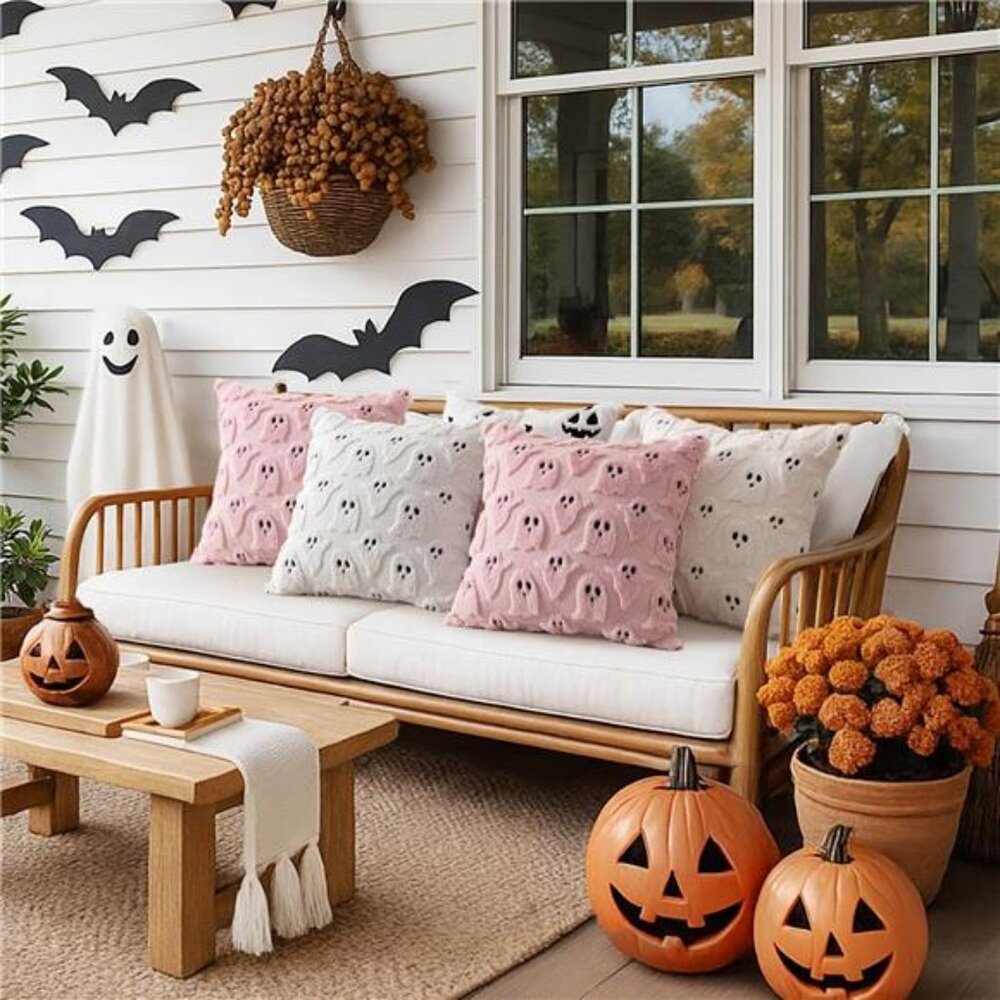 Halloween Pillow Covers Cute Ghost Spooky Fall Throw Pillows Set of 2 - Picture 3 of 7